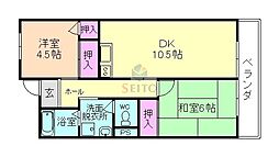 てしまハイツ 2LDKの間取図画像