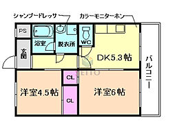 グレイスガーデン豊中 2DKの間取図画像