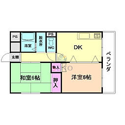 レジデンスマロン弐番館 2DKの間取図画像