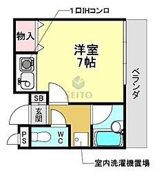 西田ハイツパート2 ワンルームの間取図画像
