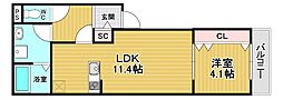 Regalo野里IV番館 1LDKの間取図画像
