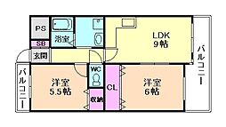 センターヒル千舟 2LDKの間取図画像