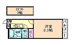 Espacio御幣島 1Kの間取図画像