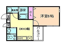 カーサ・オーヴェスト 1DKの間取図画像