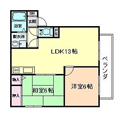 阪神なんば線 千鳥橋駅 徒歩13分の賃貸アパート 2階2LDKの間取り