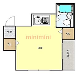 レインボーハイム ワンルームの間取図画像