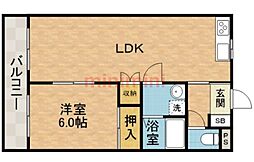 シャトー芥川 1LDKの間取図画像