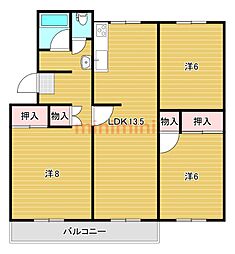 茨木新郡山C住宅A-19棟 3LDKの間取図画像