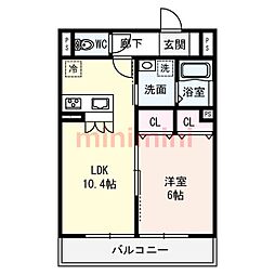 アルカディア舟木町 1LDKの間取図画像
