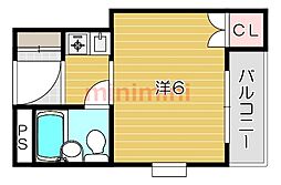ガルボ茨木 1Kの間取図画像