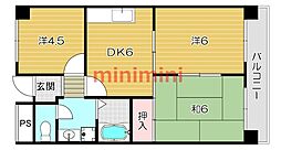 リバーサイド上野 3DKの間取図画像