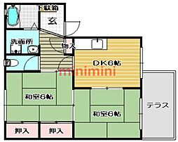 ジュネスハイムA棟 2DKの間取図画像
