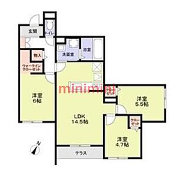 ハイテラス千里山 3LDKの間取図画像