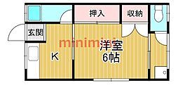 岡部コーポ 1Kの間取図画像