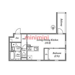 アムールヴィル江坂 1LDKの間取図画像