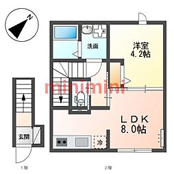 (仮称)吹田市新芦屋新築アパート 1LDKの間取図画像