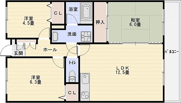 フローラルコート 607号室｜大阪府柏原市大県４丁目(賃貸マンション3LDK・6階・67.32㎡)の写真 その2