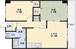 玉手山ハイツ1棟 2LDKの間取図画像