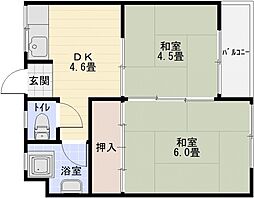 リズム柏原 4階2DKの間取り