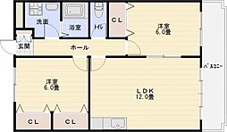セゾン八尾東 2LDKの間取図画像