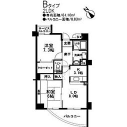 サンヴァレンティア 2LDKの間取図画像