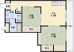 コーポ柏原 2DKの間取図画像