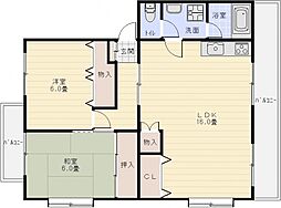 本町八幸ハイツ 2LDKの間取図画像