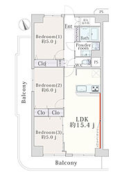 尾竹橋公園スカイハイツ 3LDKの間取図画像