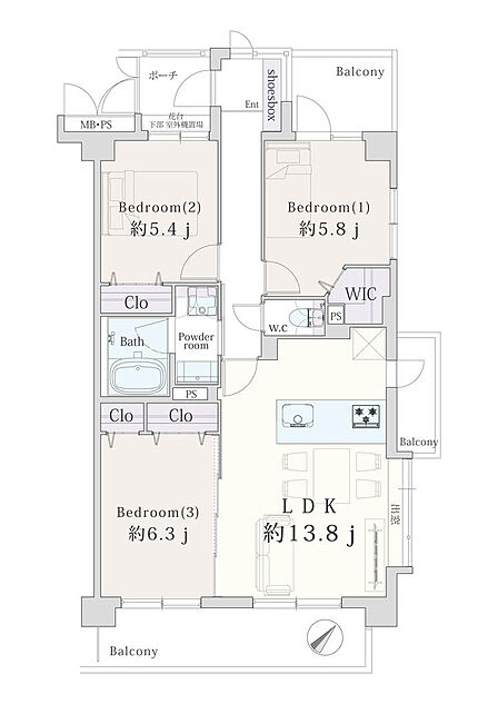 3LDK 間取り