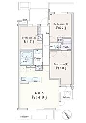 浜田山ウエストガーデン 3LDKの間取図画像