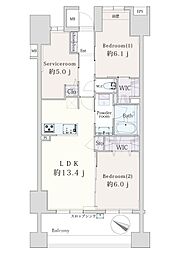 イニシア江北駅前 2SLDKの間取図画像