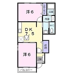 クリオコート III 1階2DKの間取り