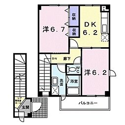 ソル・レヴェンテIII 2階2DKの間取り