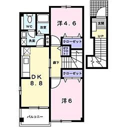 カーサ・プラシードI 2階2DKの間取り