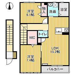 アトリエール 2階2LDKの間取り