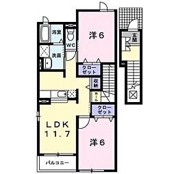 メロディA 2階2LDKの間取り