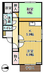 フレグランスおばたB 2Kの間取図画像