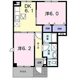 ヴィラ・ド・フルールB 2DKの間取図画像