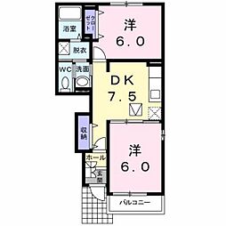 プロムナード1 2DKの間取図画像