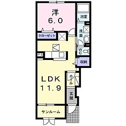サン・サージュ2 1LDKの間取図画像