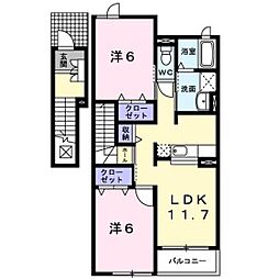 メロディB棟 2LDKの間取図画像
