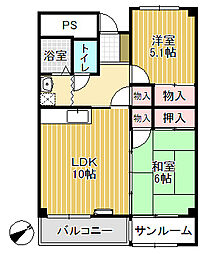 クオーレ 2LDKの間取図画像