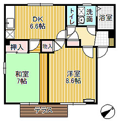 フレグランスおばたB 2DKの間取図画像