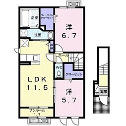 クロシエット2 2LDKの間取図画像
