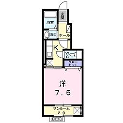 グロワールパレスD 1Kの間取図画像