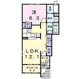 ヴィラージュガンクB棟 1LDKの間取図画像