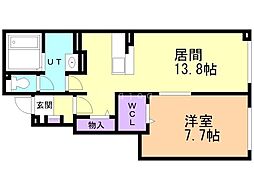 ぺリエールI 1階1LDKの間取り