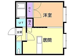 AMS新富A 1DKの間取図画像
