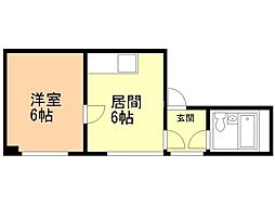 フロックス花園 1DKの間取図画像