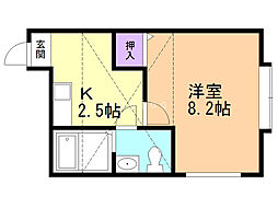 クレステッドピジョン 1Kの間取図画像